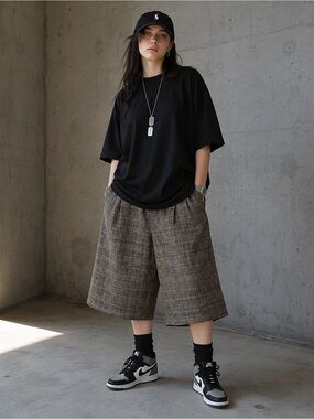 Olsen Europe Wool Silk Plaid Bermuda Shorts Culottes | Size US 12